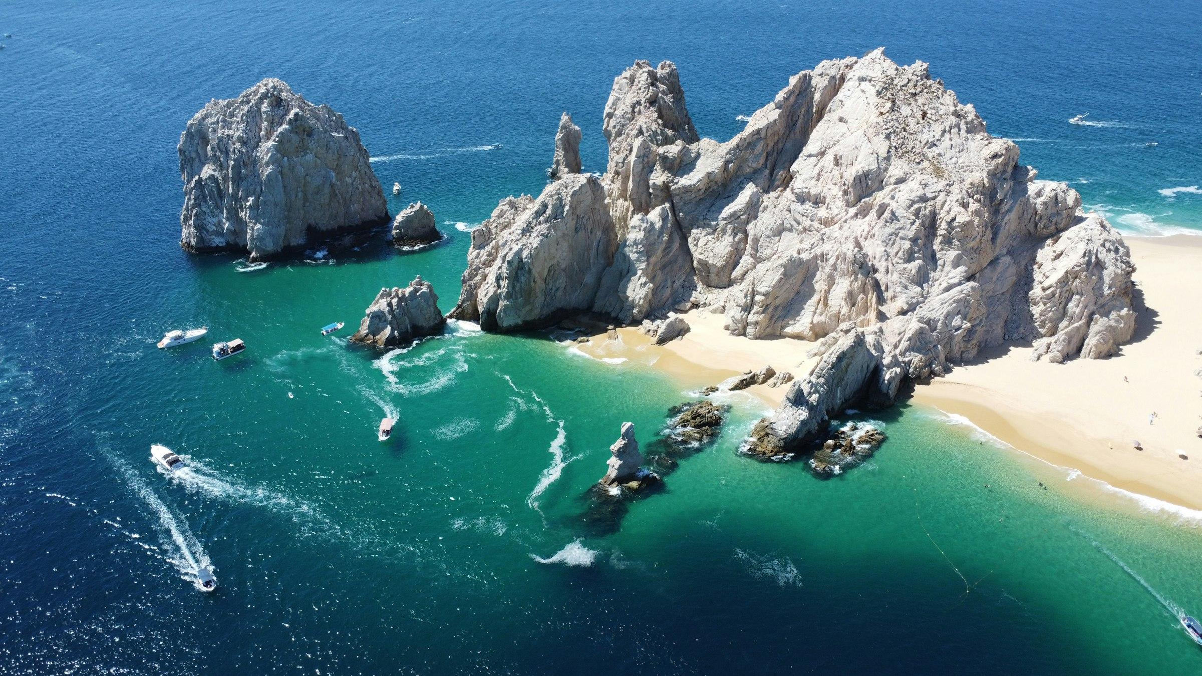 Aerial view of Lands End and Cabo San Lucas coastline
